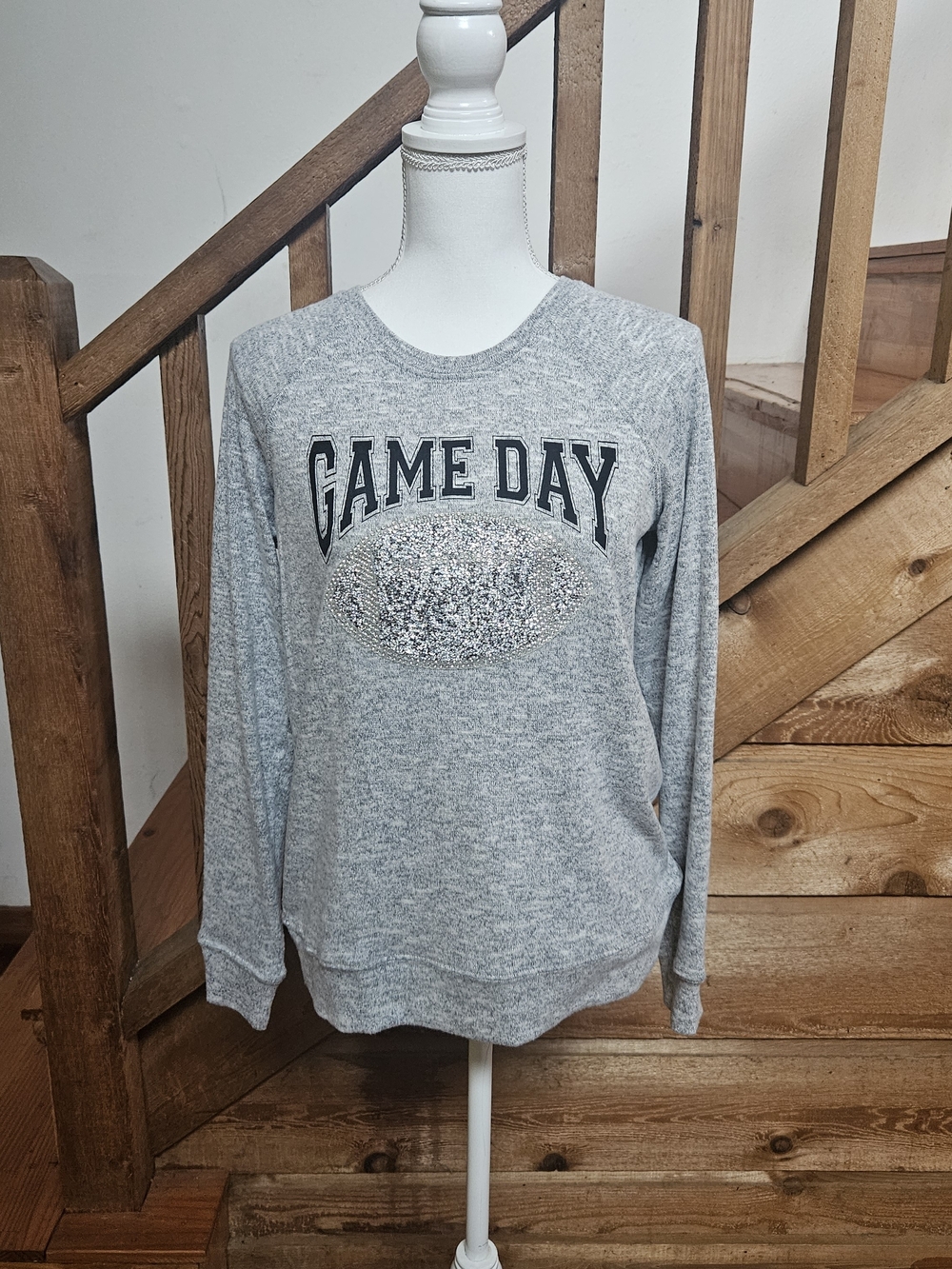 Game Day Gray Sweatshirt With Rhinstone Football